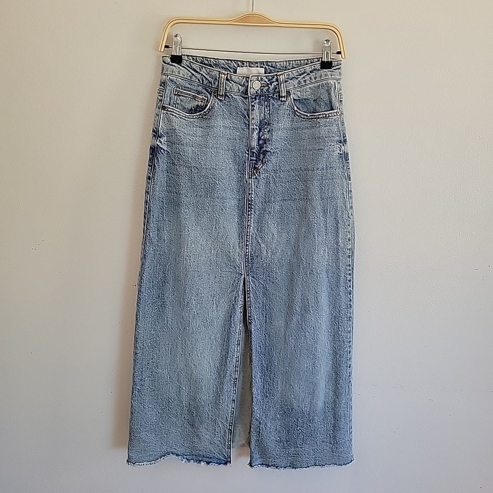 Habitual Denim Maxi Skirt 4 Front Slit Raw Hem Boho Casual Quiet Luxury Retro